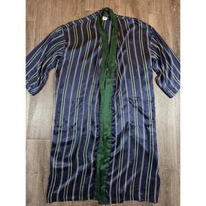 Vintage 90s 100% Silk Striped Blue Green Robe by Isaac Zelcer *no Belt*